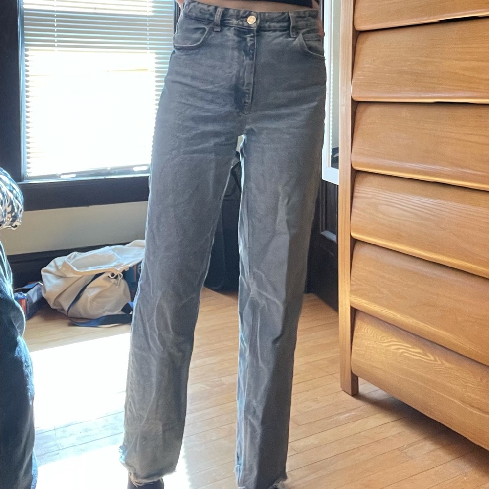 Zara High Rise Full Length Jeans Light Wash 6